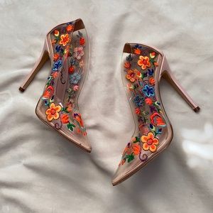 Privileged | Clear Floral Camellia Heels 7
